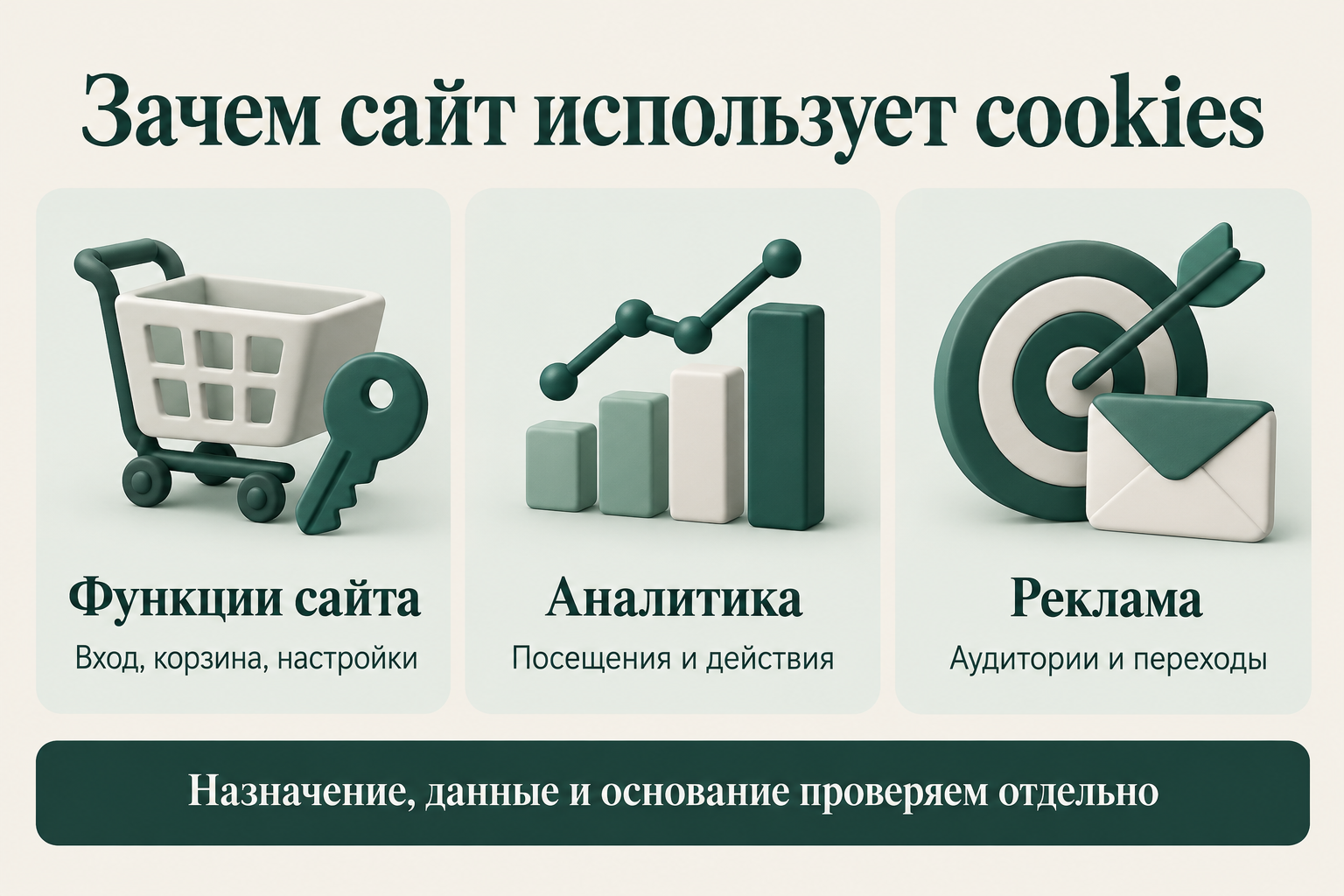Назначение cookies: функции сайта, аналитика и реклама; данные и основания обработки проверяются отдельно