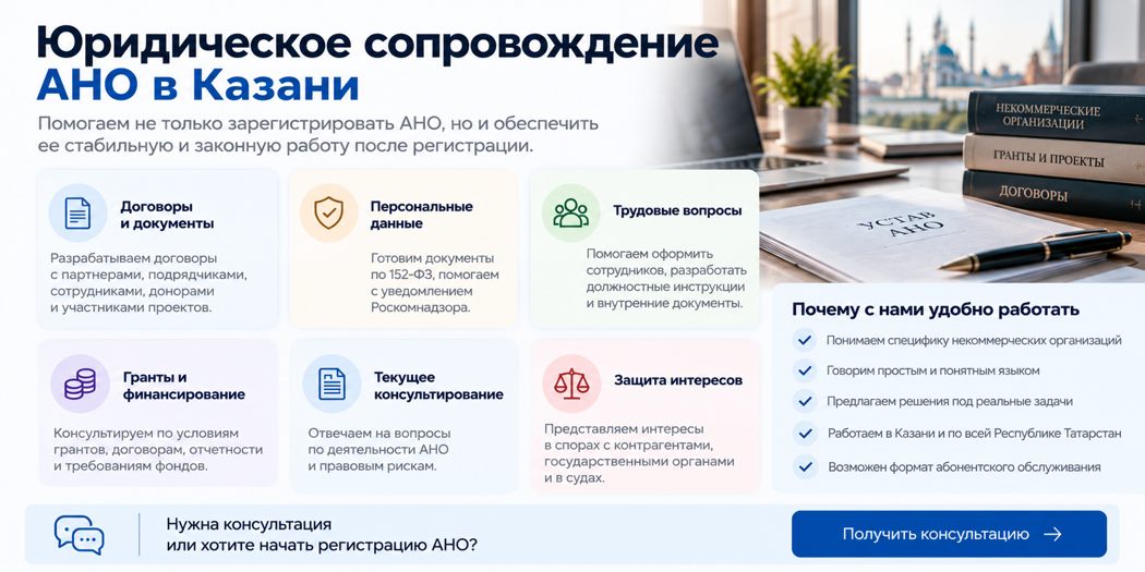 Юридическое сопровождение АНО в Казани